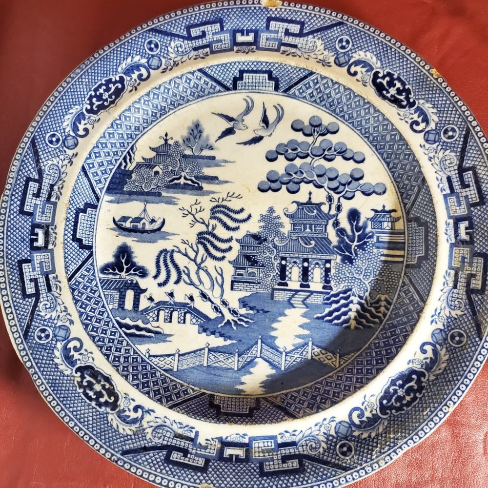 175 years old - Barker & Till Blue Willow Dinner Plate - 1850 - Pre Civil War